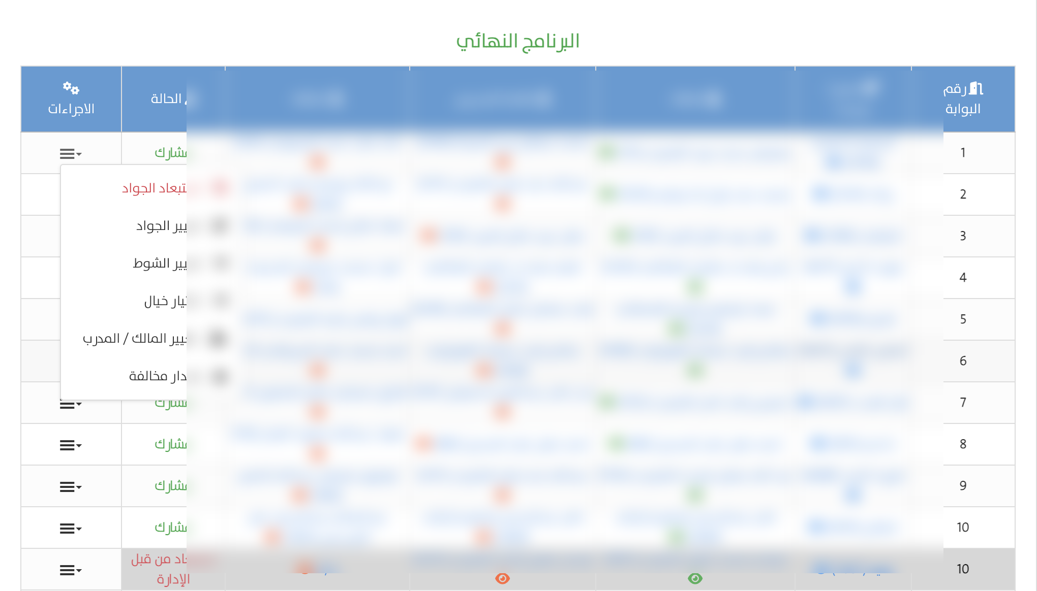 إجراءات الجواد في البرنامج النهائي