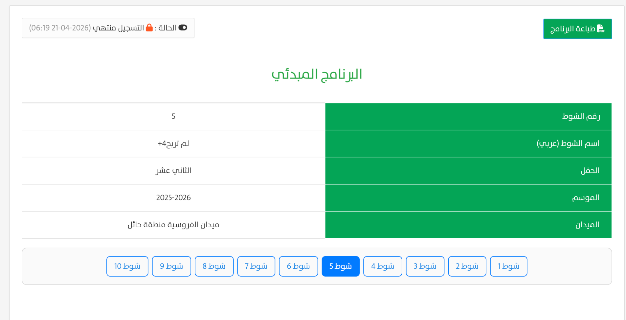 رأس البرنامج المبدئي